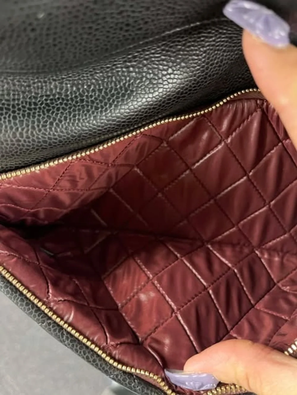 CHANEL Black Caviar Quilted CC Beauty Clutch
